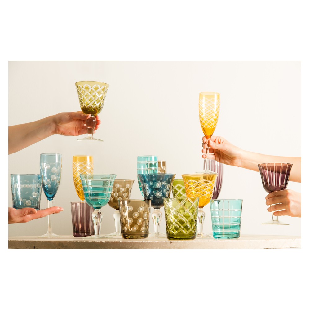 Lot De 6 Verres à Vin Vintage Bleus Gaufrés 350 Ml - Idéal Cadeau Mariage