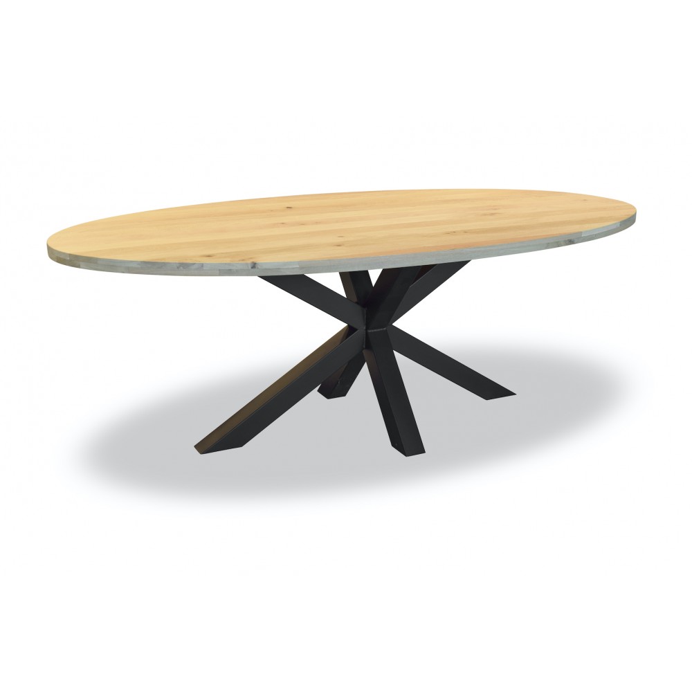 Table ovale en bois massif et bois MDF noyer Tahina L 190 cm